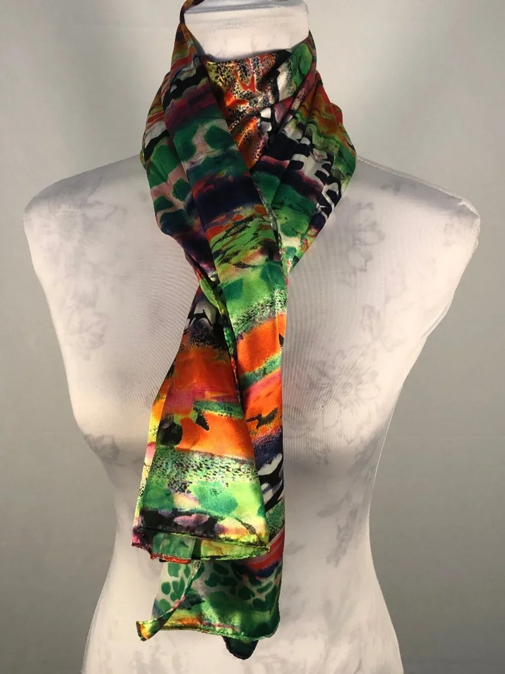 EVOLVE Multicolor Abstract Silky Scarf Tropical Art Print Wrap